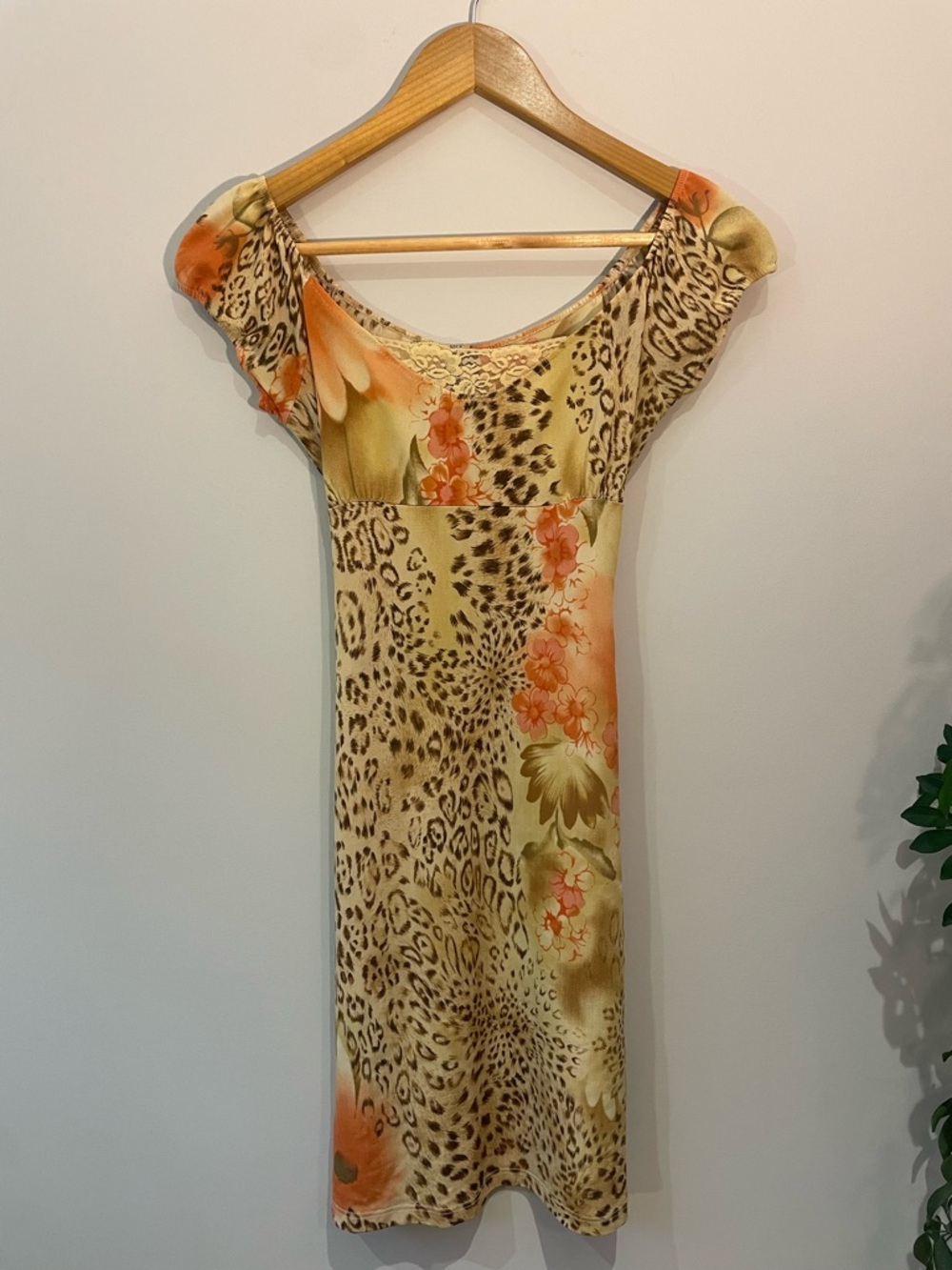 Y2K SIRENS Leopard Floral Lace Scoop Neck Dress (S)